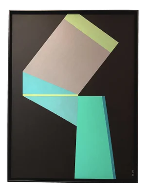 2020 "Grey Gig" Hard Edge Acrylic Painting by Andrew Mandolene, Framed