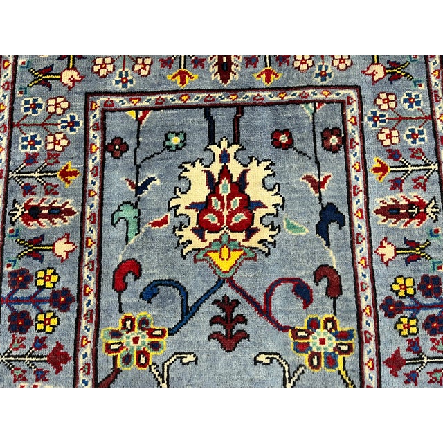 Blue Gray Persian-Style Floral Wool Runner Rug, Natural Dyes, 2'9" X 9'7" For Sale - Image 6 of 14