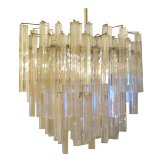 Vintage 1970s Venini Attributed Murano Glass Crystal Chandelier For Sale