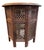 Beautiful antique Turkish tea table. It has a round top with a carved floral border with a wire/dot inlay in a stylized...