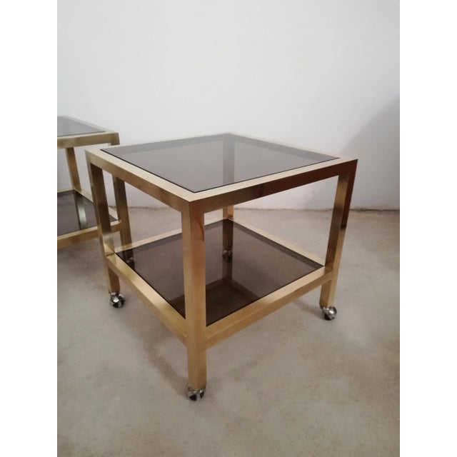 Living Room Tables in Brass and Smoked Glass with Wheels, Italy, 1970s, Set of 2 For Sale - Image 6 of 16
