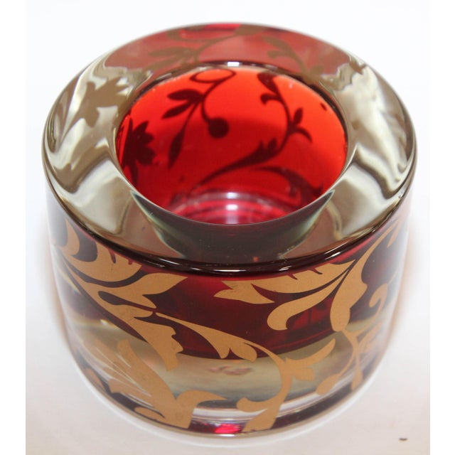 Luxe Moroccan Red and Gold Glass Votive Holder With 22 K Gold Moorish
