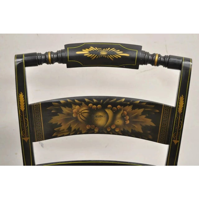 Mid 20th Century Vintage L. Hitchcock Black Stencil Harvest Decorated Cane Side Chair - a Pair For Sale In Philadelphia - Image 6 of 11