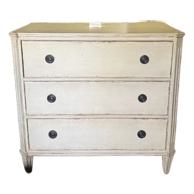Gustavian or Swedish Creme Painted Distressed Dresser Console Table Circa 1920s For Sale