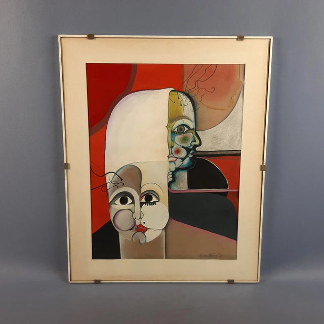 Abstract Surrealist Figure, Mixed Media on Paper, 1971 For Sale - Image 12 of 12