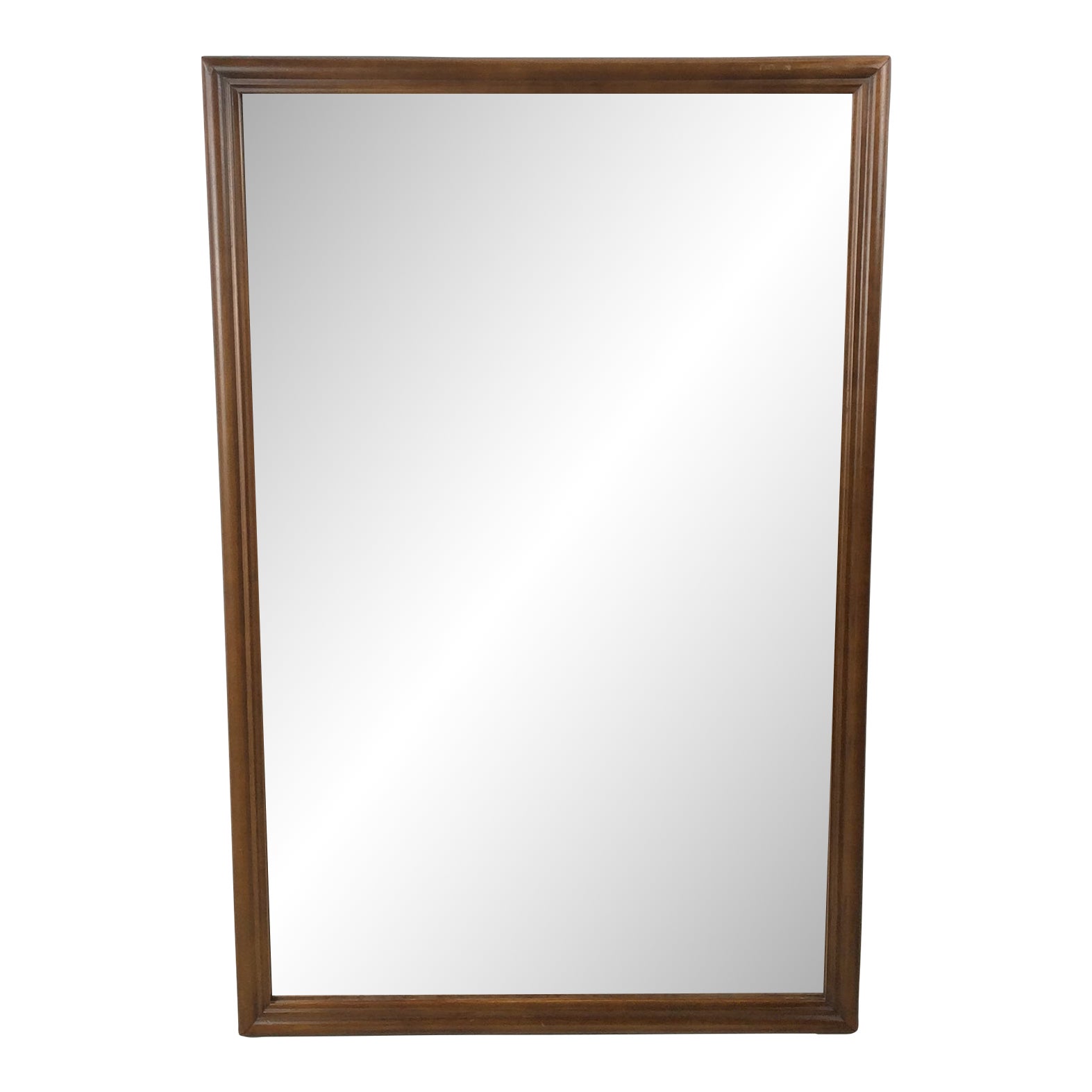 Mid Century Modern Rectangular Wall Mirror With Rounded Walnut Frame ...