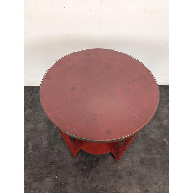 Art Deco Red Lacquered Side Table with Glass Top, 1930s For Sale - Image 4 of 7