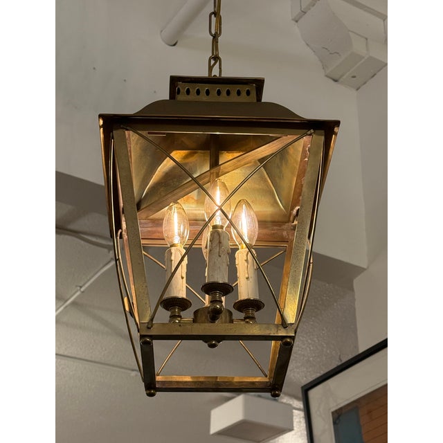 The Federalist Brass Four Bulb Hanging Lantern For Sale - Image 4 of 12