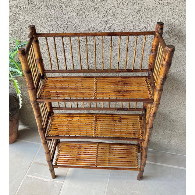 Mid 20th Century Mid 20th-Century 3-Tier Tortoiseshell Bamboo Bookshelf – Folds Flat for Storage For Sale - Image 5 of 18