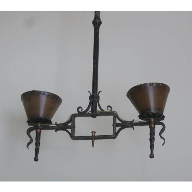 Mid-Century Modern Brutalist Wrought Iron and Copper Chandelier, 1960s For Sale - Image 3 of 16