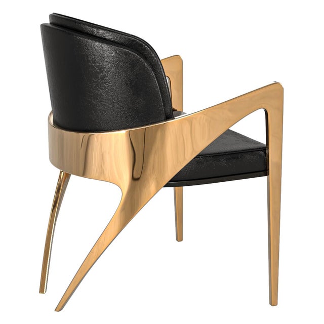 Art Deco "Amalfi 2" Chair, With Bronze and Tailor Made Leather For Sale - Image 3 of 11