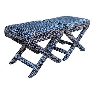 Vintage 1970s X-Base Upholstered Benches by Weiman/ Warren Lloyd, a Pair For Sale