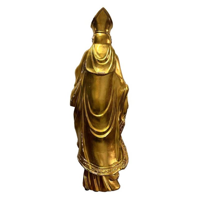 19th Century Saint Nicholas of Bari Handcarved Sculpture with Gold Leaf, France, 1850s For Sale - Image 3 of 11