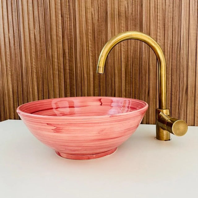 2020s Pink Ceramic Countertop Round Sink, Handmade For Sale - Image 5 of 7