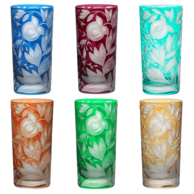 Verdure Highball Glasses, Set of 6, Bright Colors (Amber, Azure, Emerald, Fuchsia, Orange and Teal) For Sale - Image 9 of 9