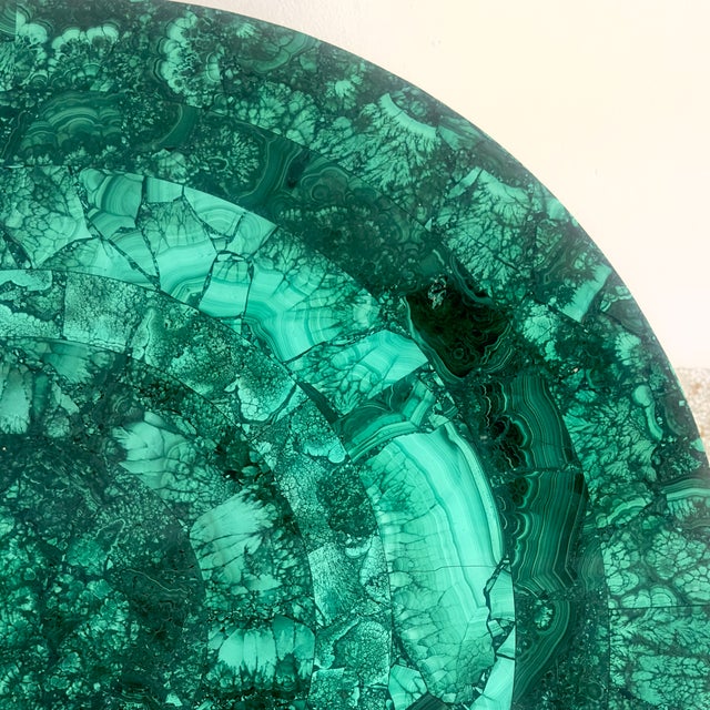 Stunning Tessellated Malachite Round Dining Table With Brass Base, Made in Italy For Sale - Image 11 of 15