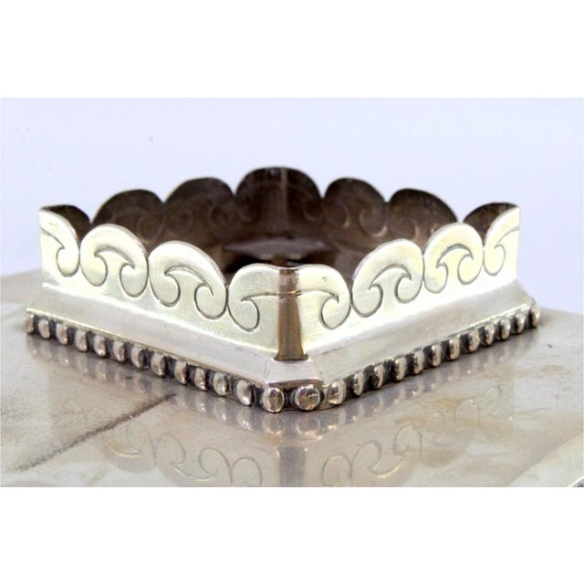 Embossed and Engraved Silver Inkwell with Shells, Pearly Frieze and Monogram Card For Sale - Image 5 of 8