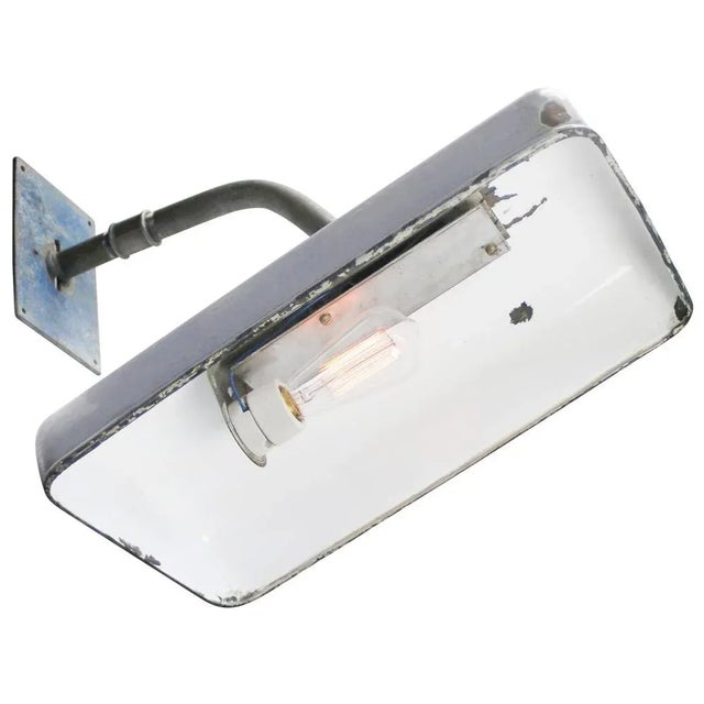 Large grey enamel wall lamp scone by philips metal arm with cast iron wall plate enamel shade size: 315 mm x 485 mm e27 /...