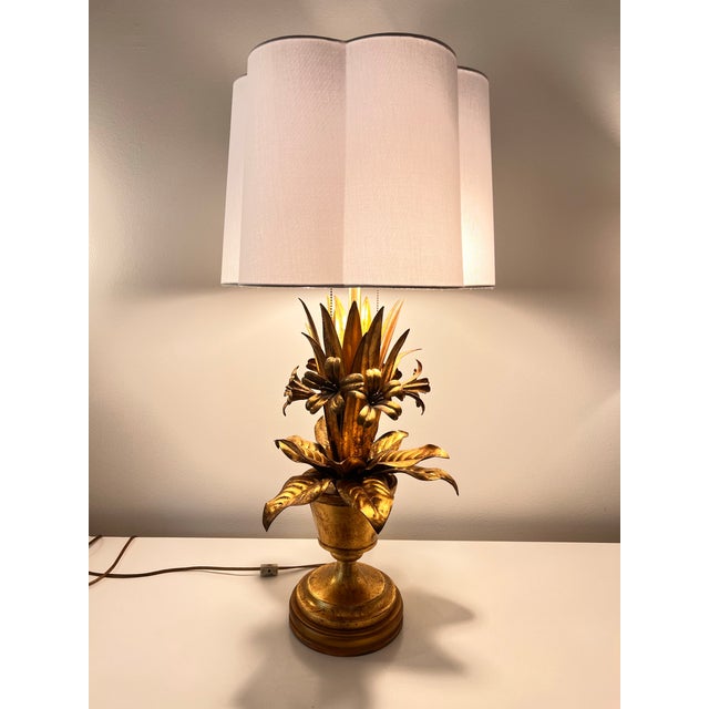 Hollywood Regency Mid 20th Century Marbro Gilt Tole Accent Lamp For Sale - Image 3 of 11