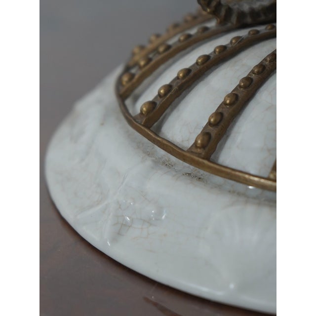 Ceramic 1990s Castilian Bronze & Porcelain Seahorse Design Center Piece For Sale - Image 7 of 15