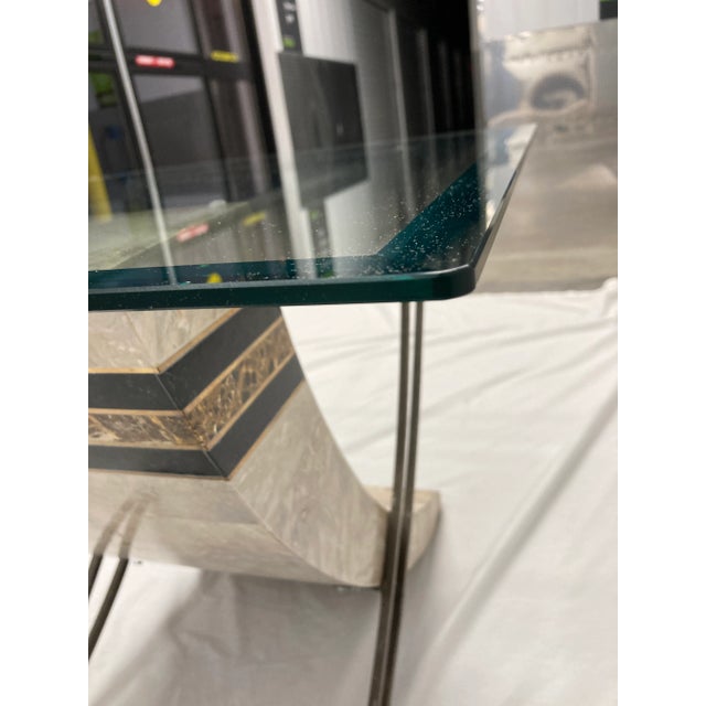 1980s Maitland-Smith Style Tessellated Stone and Iron Sculptural Base Glass Top Side End Table For Sale In Denver - Image 6 of 13