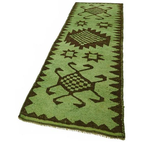 Boho Chic Bohemian Green Runner Rug For Sale - Image 3 of 7
