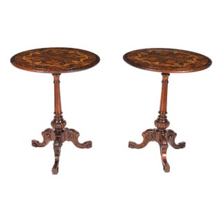 Antique Victorian Burr Wanut and Marquetry Occasional Tables, 1800s, Set of 2 For Sale