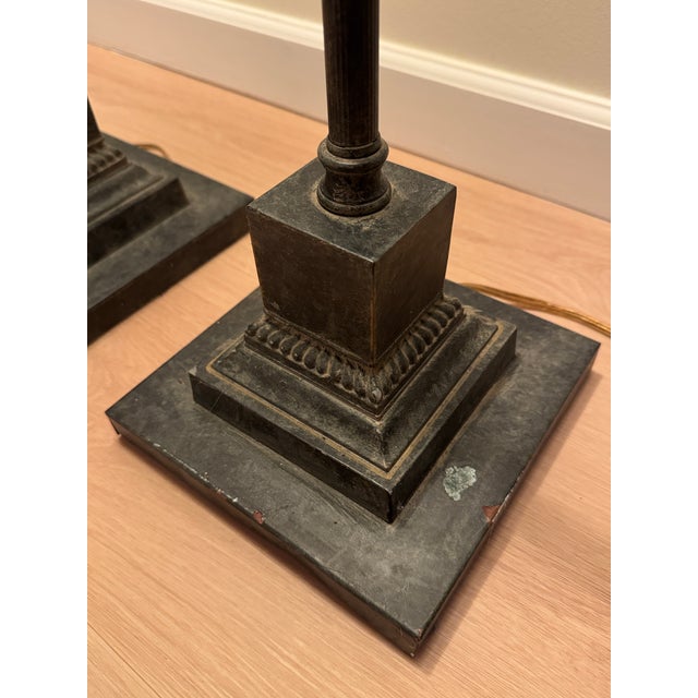 1970s Cambridge Lamps Inc. Neoclassical Style Black Floor Lamps Pair For Sale - Image 11 of 12