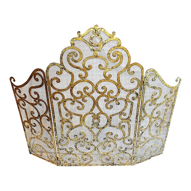 1990s French Rococo Louis XIV Style Gilt Fireplace Screen For Sale
