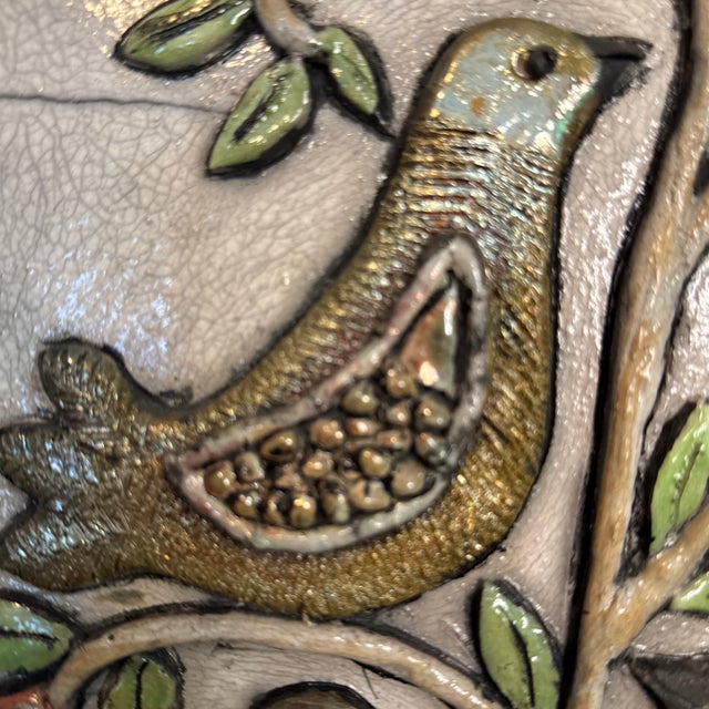 Early 21st Century Artist Made 3D Ceramic Birds in Tree Panel For Sale - Image 5 of 9