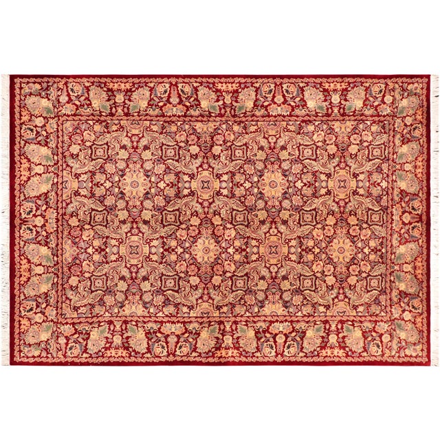 Red Elegant Floral 1990's Pak-Persian Red/Gold Wool Rug - 6'2'' X 9'2'' For Sale - Image 8 of 9