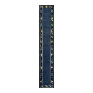 1920s Blue Deep Field Traditional East Asian Chinese Peking Hallway Gallery Rug For Sale