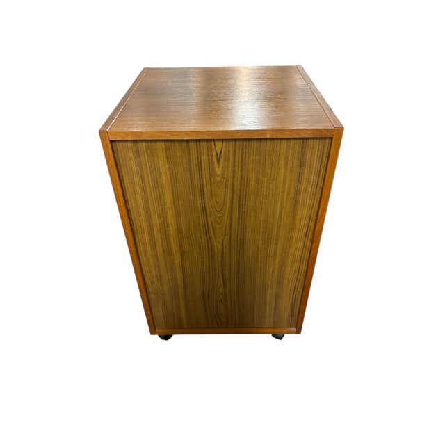 Pair of Mid-Century Danish Modern Teak Filing Cabinet With Lock and a Caster Base. For Sale - Image 4 of 9