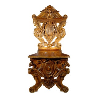 19th Century Antique Italian Hand Carved Sgabello Chair by Valentino Besarel For Sale
