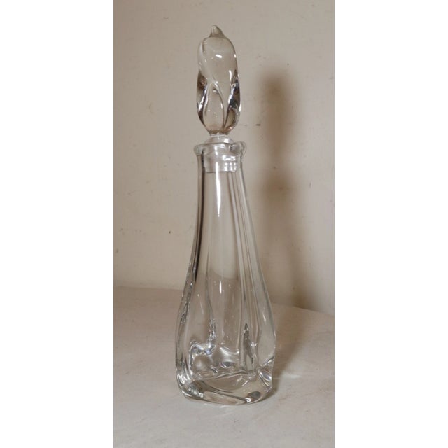 Art Nouveau Vintage Hand Blown Made Signed Daum Swirled Clear Crystal Decanter Glass Bottle For Sale - Image 3 of 12