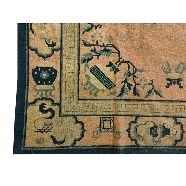 Late 19th Century 1890s Rose Pink Floral Vase Qing Antique Chinese Peking Carpet 6'6''x 8'4'' Knotted Wool Rug For Sale - Image 5 of 9