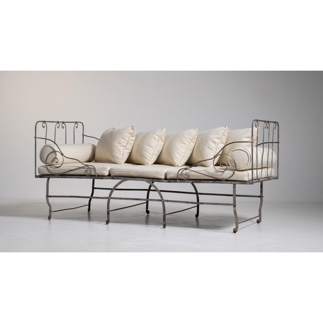 Early 20th Century French Wrought Iron Daybed With Cushions For Sale - Image 11 of 18