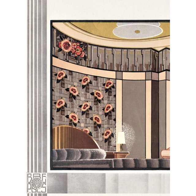 This is a French Art Deco 1931 print that came from an unbound album of interior room wall paper designs. It features the...
