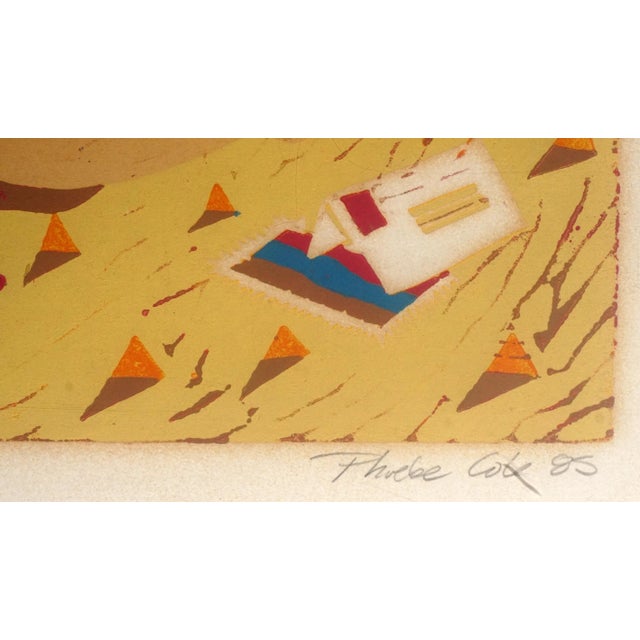 Surrealism "Blue Lagoon" Whimsical Beach Landscape With Figure, Lizard, Volcanoes & Planes by Phoebe Cole For Sale - Image 3 of 7