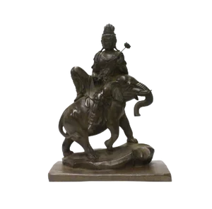 Chinese Handmade Brown Bronze Kwan Yin Riding Elephant Statue