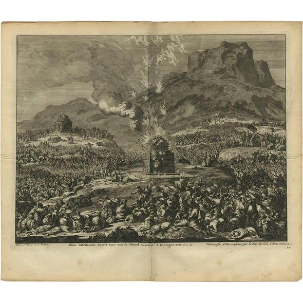 J. Luyken, Bible Scene: Elijah's Burnt Offering, 1743, Print For Sale