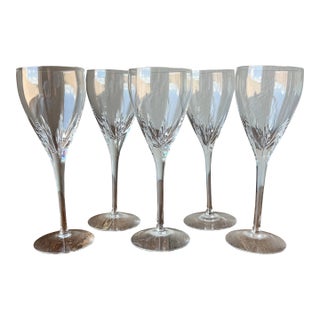 1990s Set of 5 - Lenox Firelight Clear No Panel Cut Crystal Wine Glasses For Sale