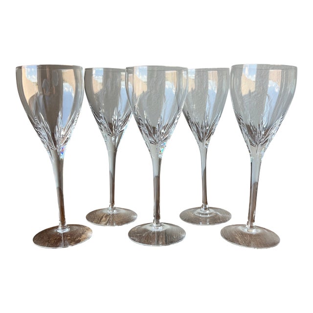1990s Set of 5 - Lenox Firelight Clear No Panel Cut Crystal Wine Glasses For Sale