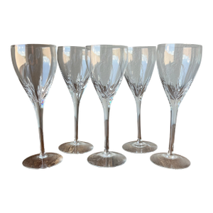 1990s Set of 5 - Lenox Firelight Clear No Panel Cut Crystal Wine Glasses