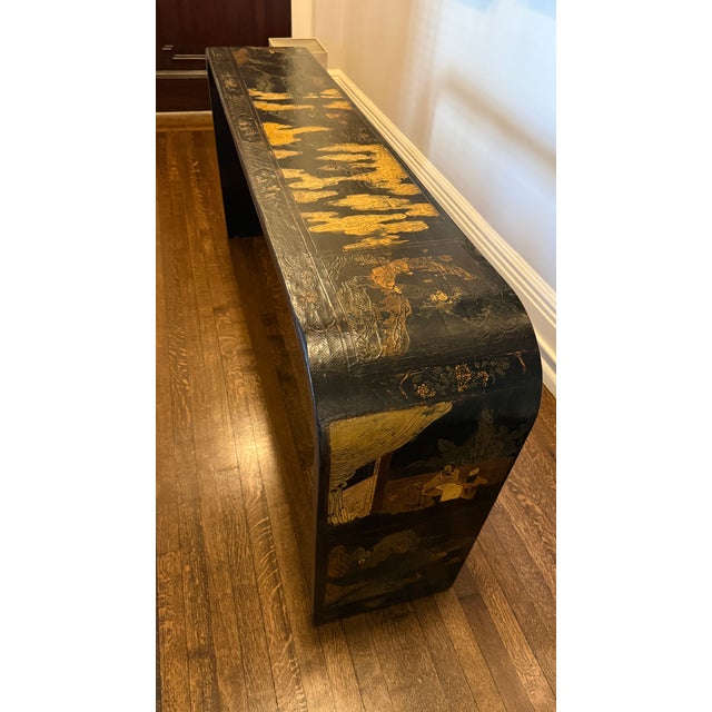 Wood Waterfall Console W/ Inlaid Antique Chinese Coromandel Panels For Sale - Image 7 of 7