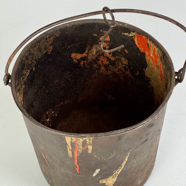 Vintage European Metal Paint Splattered Painting Bucket With Handle & Hook For Sale In New York - Image 6 of 8