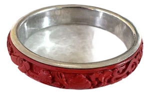 Antique, Cinnabar and Sterling Silver Bangle Bracelet