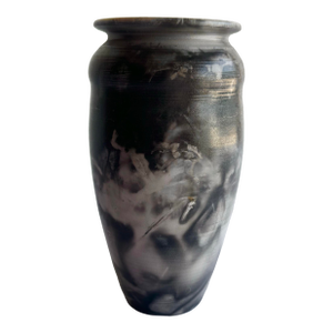 Signed 1997 Horsehair Raku Pottery Vase – Handcrafted Matte White & Black Ceramic