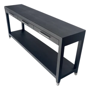 Black Lacquer 3 Drawers Shagreen Skin 6' Long Console Sofa Table