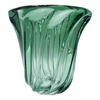 Green Crystal Vase by Val Saint Lambert, 1960s For Sale